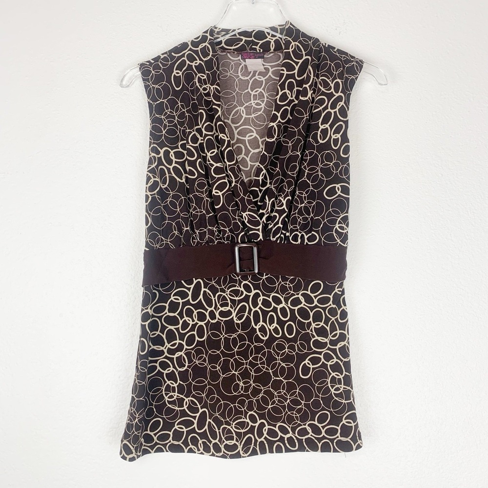 Agenda Vintage‎ Y2K Shirt Womens Medium Babydoll Buckle Stretch Blouse Brown Top